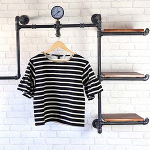 J.Crew Black Label Striped Flare Sleeve Cotton Top